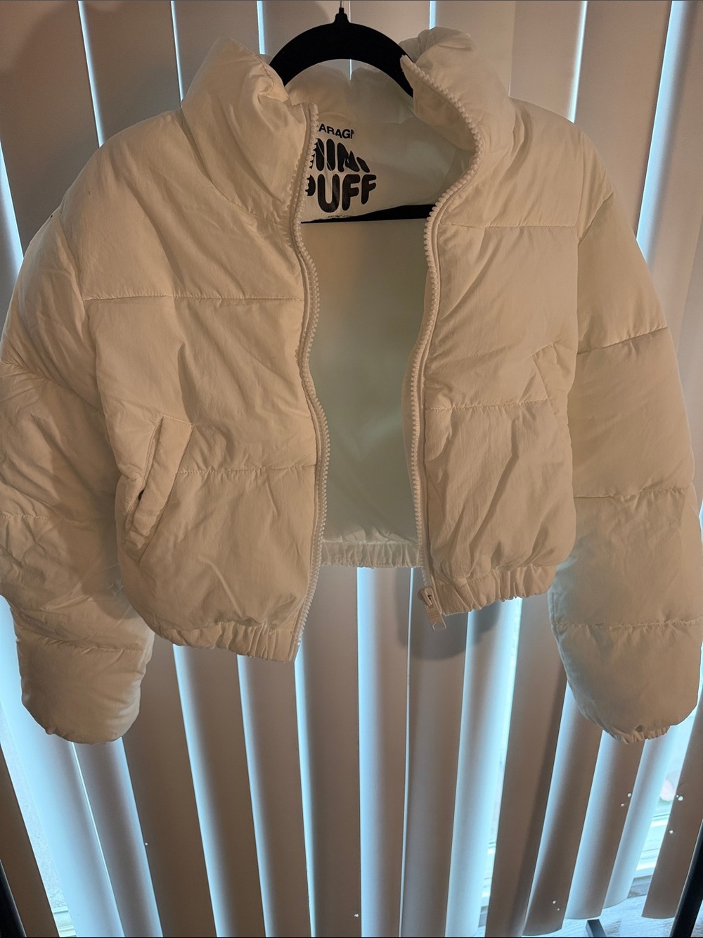 White Cropped Puffer Jacket - Picture 3 of 4
